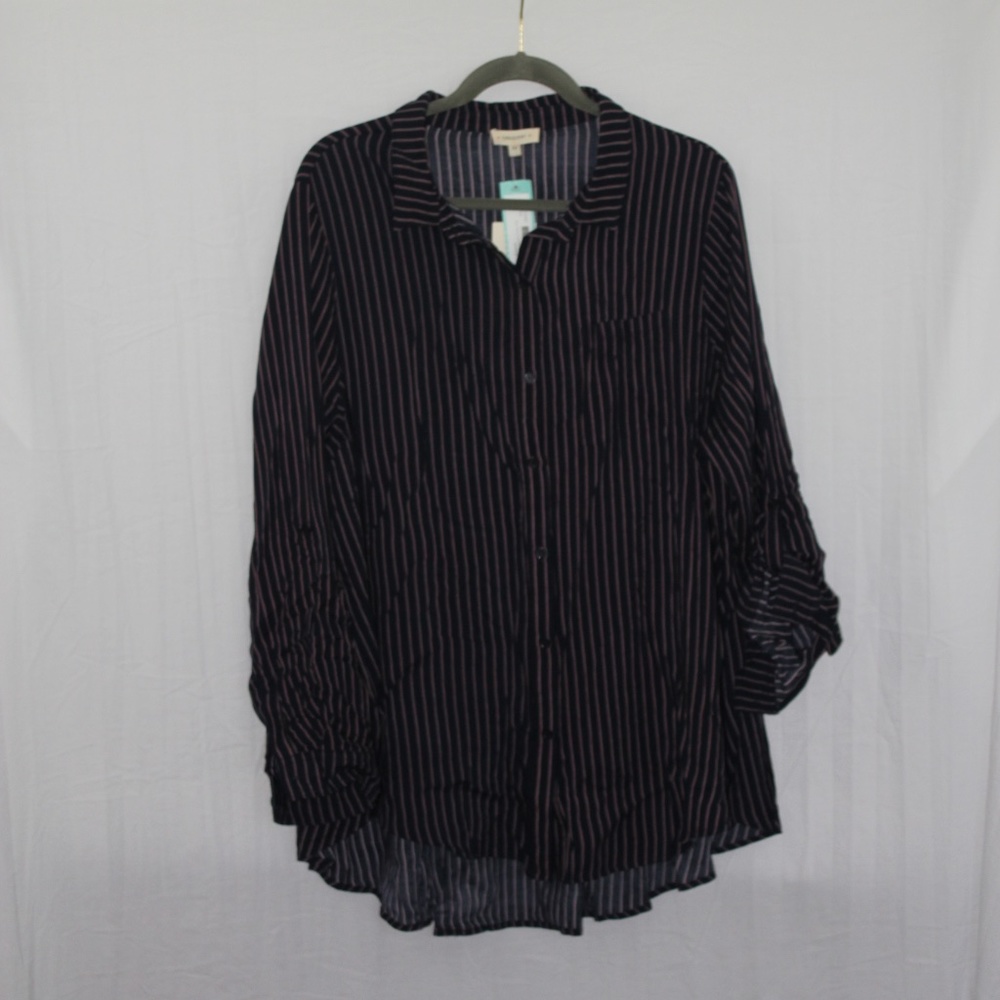 Cresent Shanti Button Down Top Navy 3X